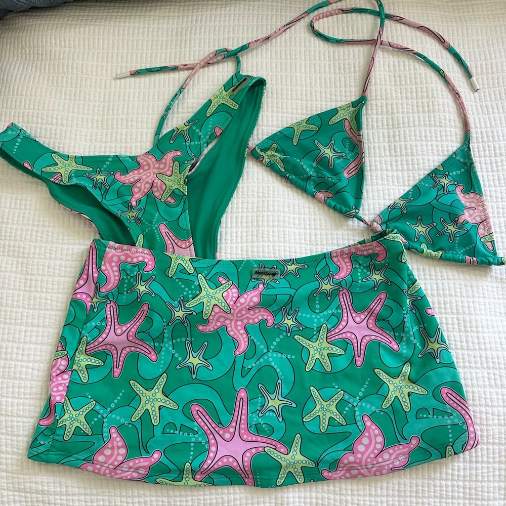 Green and Pink Blackbough Swin Starfish Bikini Set
